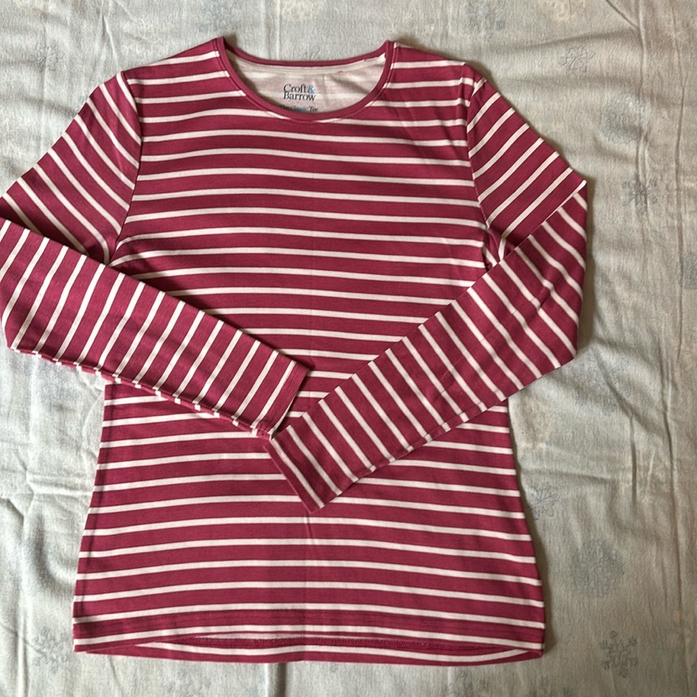 Womens pink and white striped Croft&borrow long sleeve shirt size s